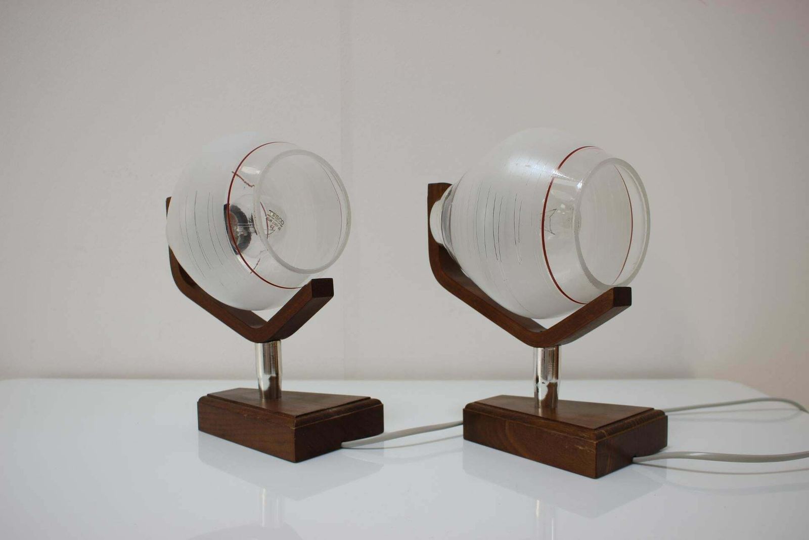 Pair Of Wooden Table/Wall Lamps, By Dřevo Humpolec, 1940's, Czechoslovakia photo for sale