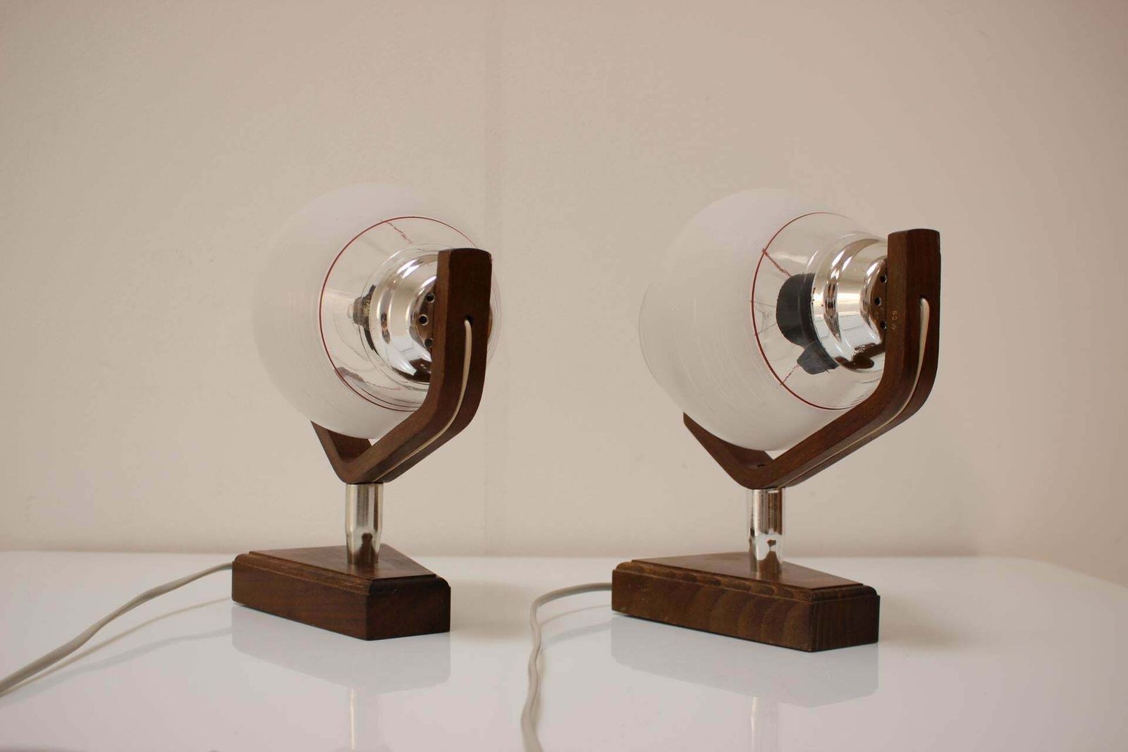 photo buy Pair Of Wooden Table/Wall Lamps, By Dřevo Humpolec, 1940's, Czechoslovakia