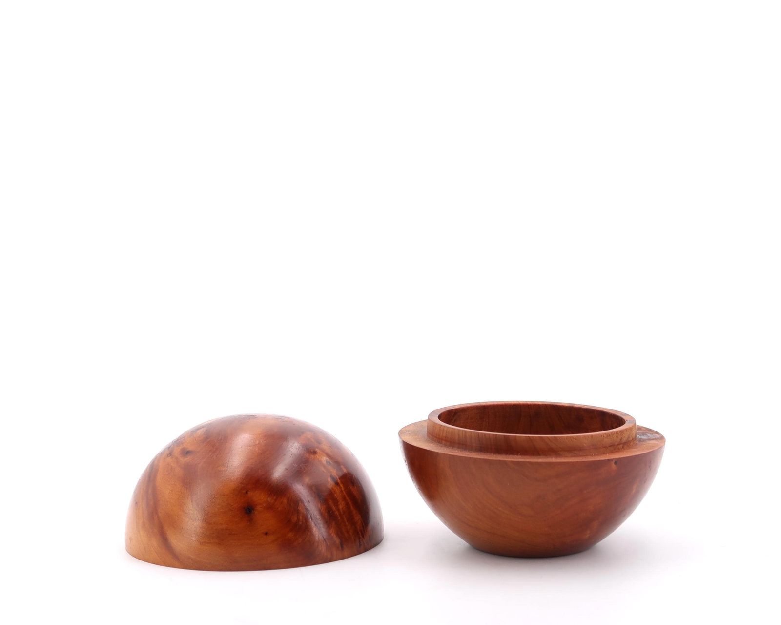 French Olive Tree Wood Sphere Box, 1970s / Jewelry Case, Ring Dish, Wooden Sculpture, Geometrical Shapes photo 88.0