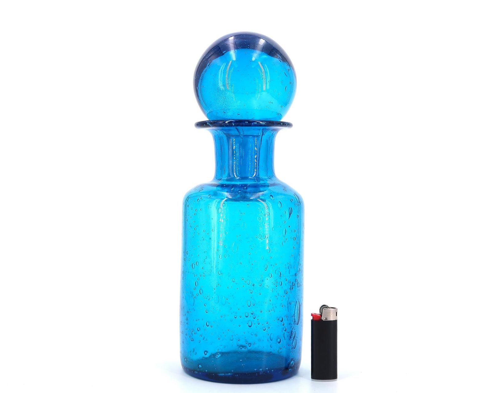 French Blue Glass Decanter Bottle From Portieux, 1970s / France, Nicolet Orléans photo for sale