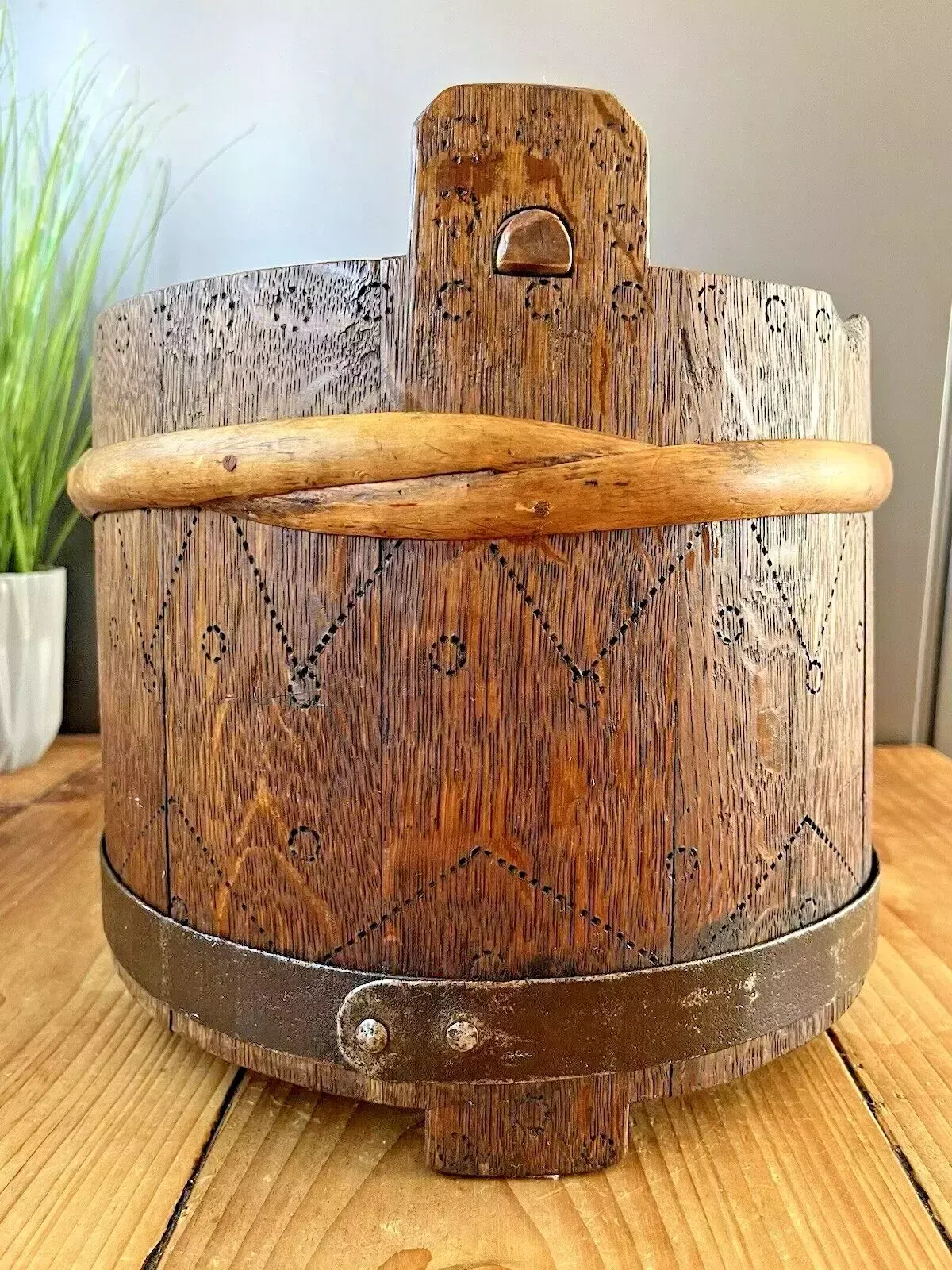 Large Antique Swedish Svepask Tine Bentwood Iron Folk Art Pokerwork Box Scandi photo furniture