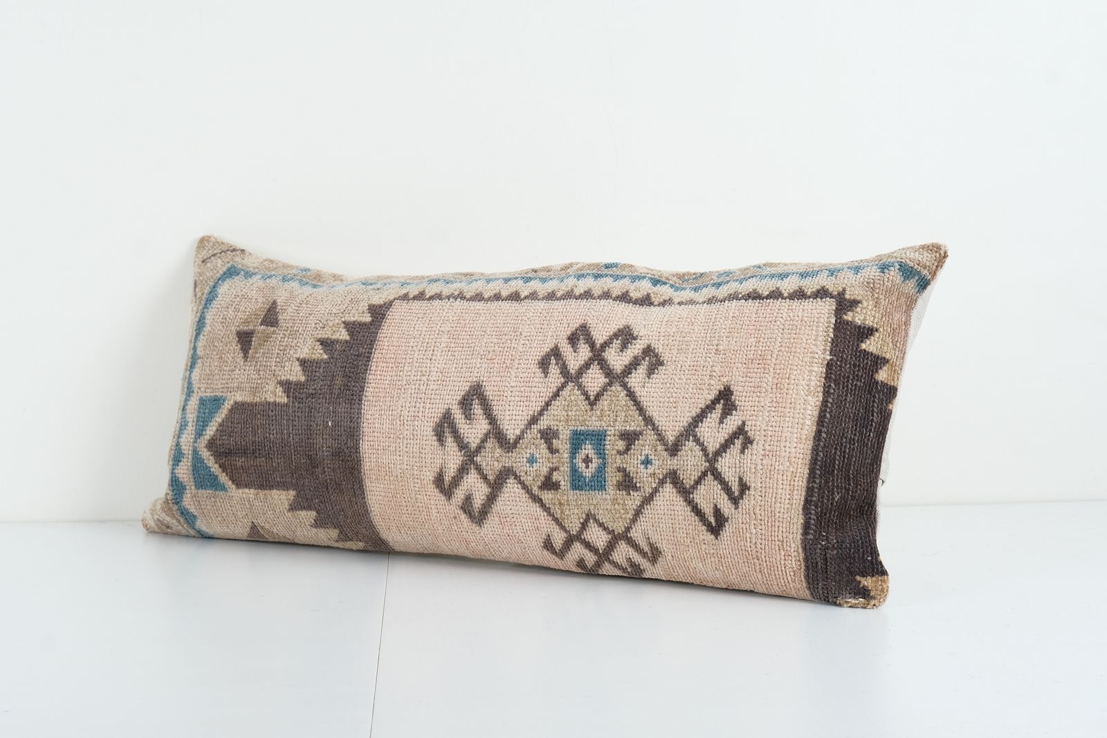 Vintage Turkish Carpet Bedding Pillow Cover, Tribal Design Anatolian Cover, Old Pale Lumbar Pillow photo for sale