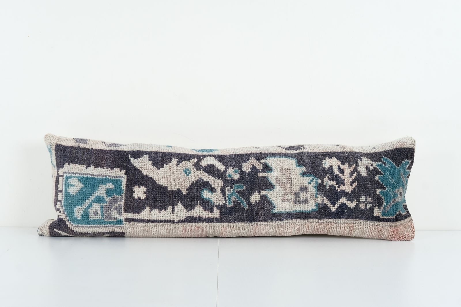 Faded Brown Turkish Lumbar Pillow, Muted Ethnic Anatolian Carpet  Cover, Oushak Pillow
