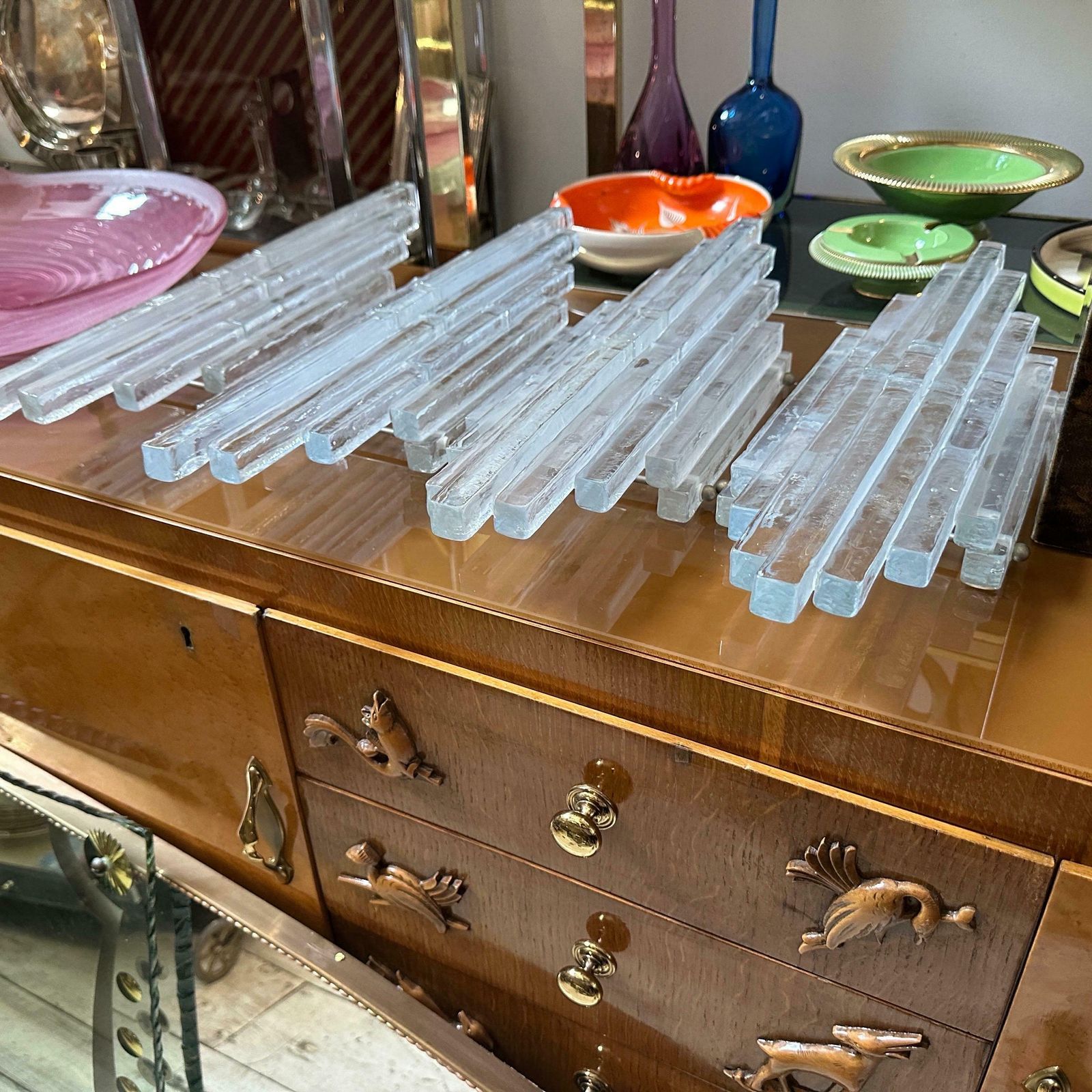 photo furniture 1970s Albano Poli Modernist Clear Stacked Glass Poliarte Linea Wall Sconces