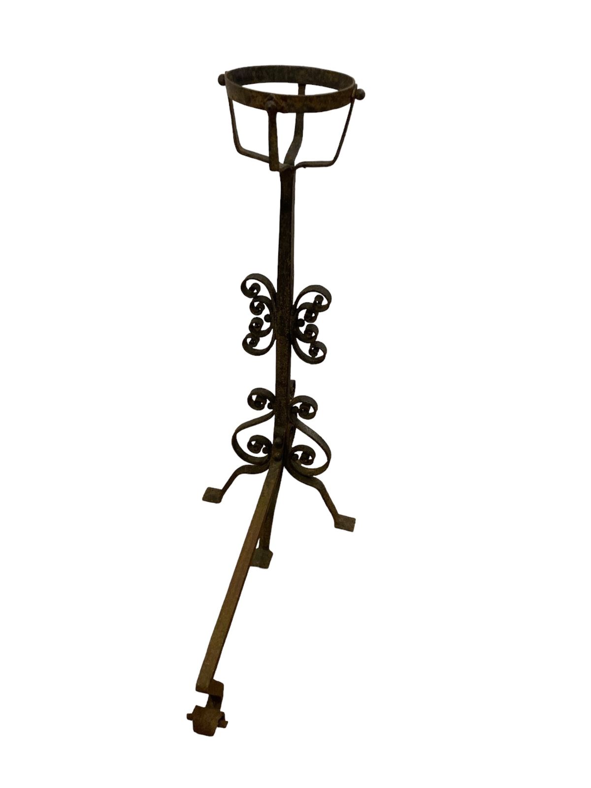 A Pair Of Large French Wrought Iron Fire Dogs With Large Fire Baskets photo vintage