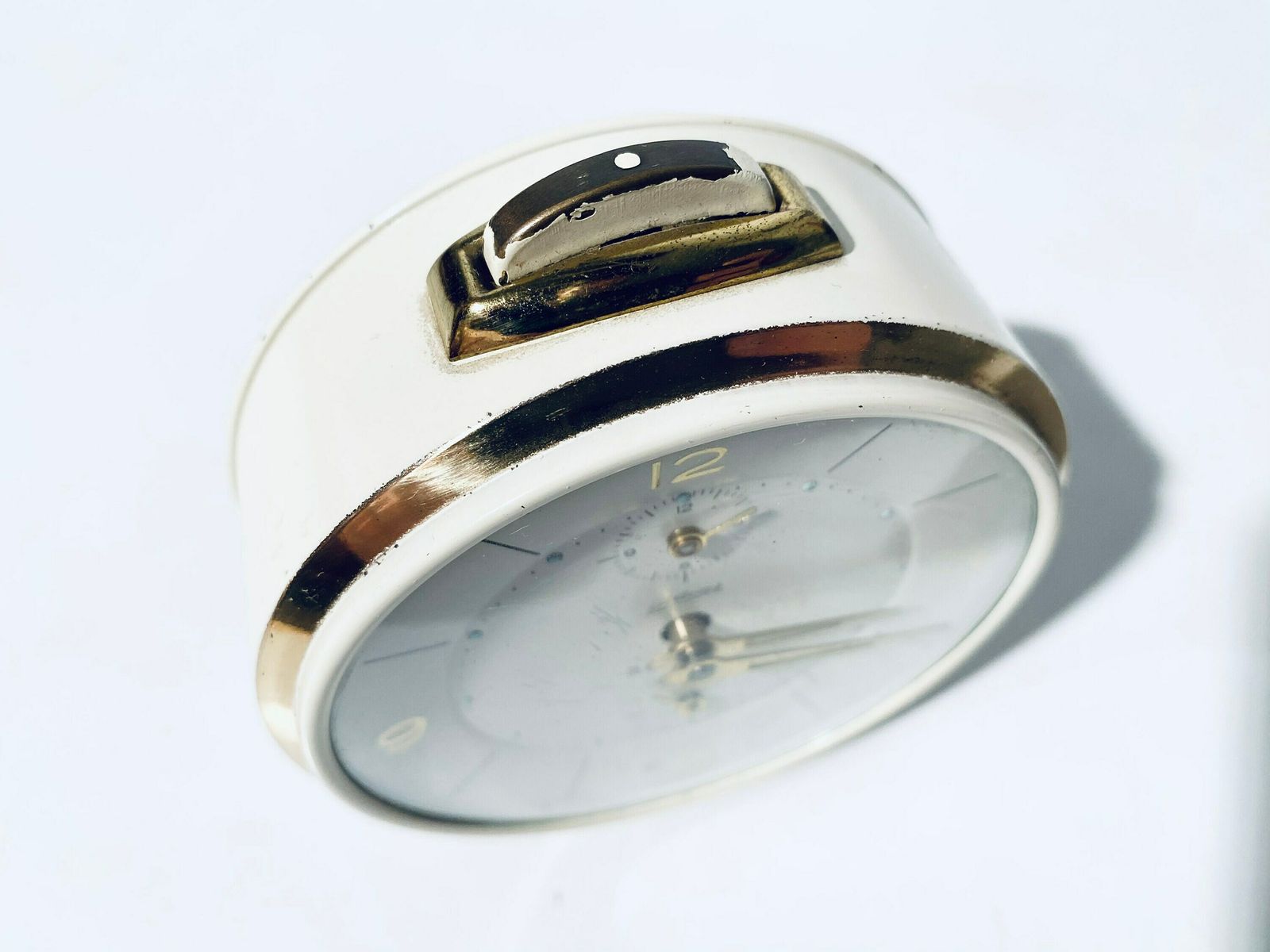 photo furniture Mid Century Kaiser Repetition Bedside Alarm Clock Western Germany / Vintage Decor 1950s