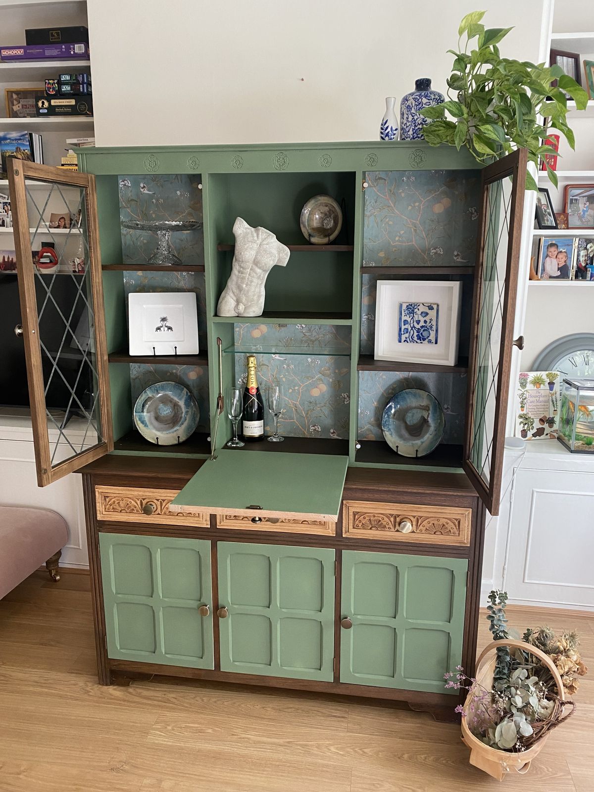 Unique Upcycled Hardwood English Farmhouse Cabinet photo vintage