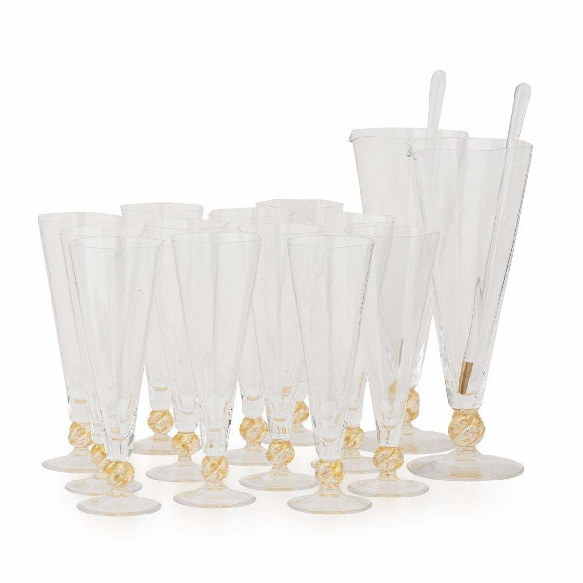 20th Century Italian Set Of 2 Carafes & 12 Glasses By Italo Varisco, Venice photo for sale