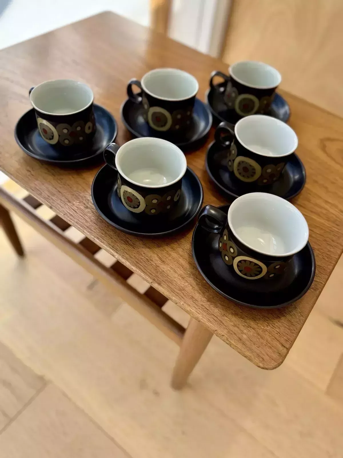 6 X 1960’s Denby Arabesque Coffee Cups And Saucers By Gill Pemberton photo Home Decor