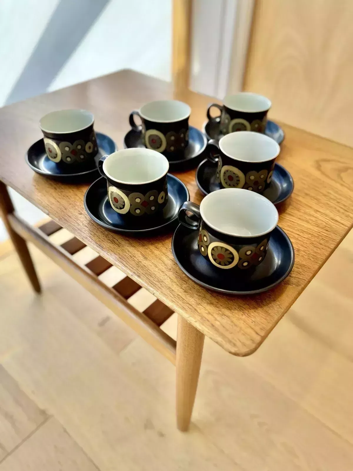 6 X 1960’s Denby Arabesque Coffee Cups And Saucers By Gill Pemberton photo vinterior