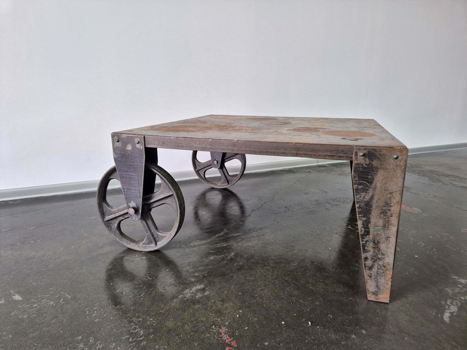 Brutalist Industrial Steel Coffee Table Trolley photo Furniture