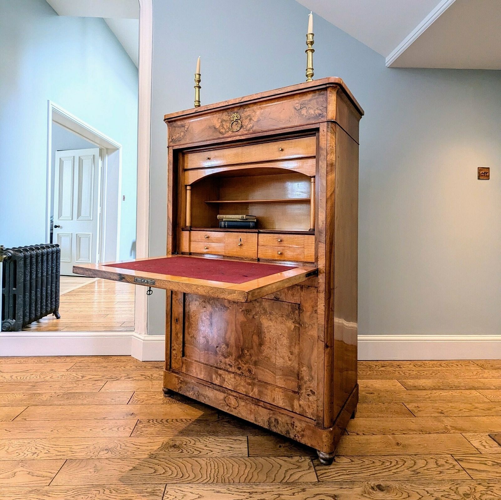 An Antique Biedermeier Period Burr Walnut Secretaire Desk With Drop Front C1840 photo furniture