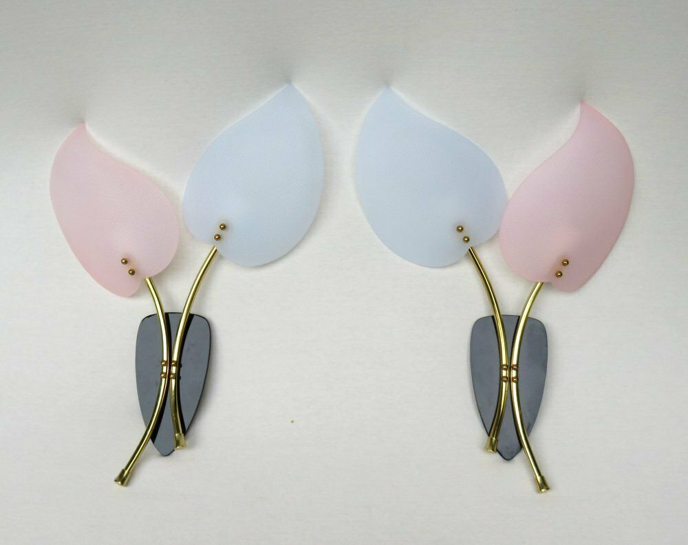 Floral Wall Lights In Acrylic Glass & Brass From Geru Lights, 1950s, Set Of 2