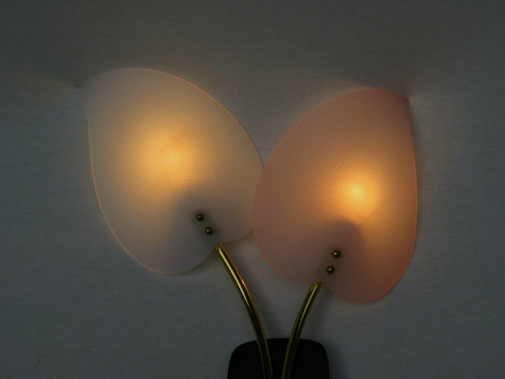 Floral Wall Lights In Acrylic Glass & Brass From Geru Lights, 1950s, Set Of 2 photo vintage