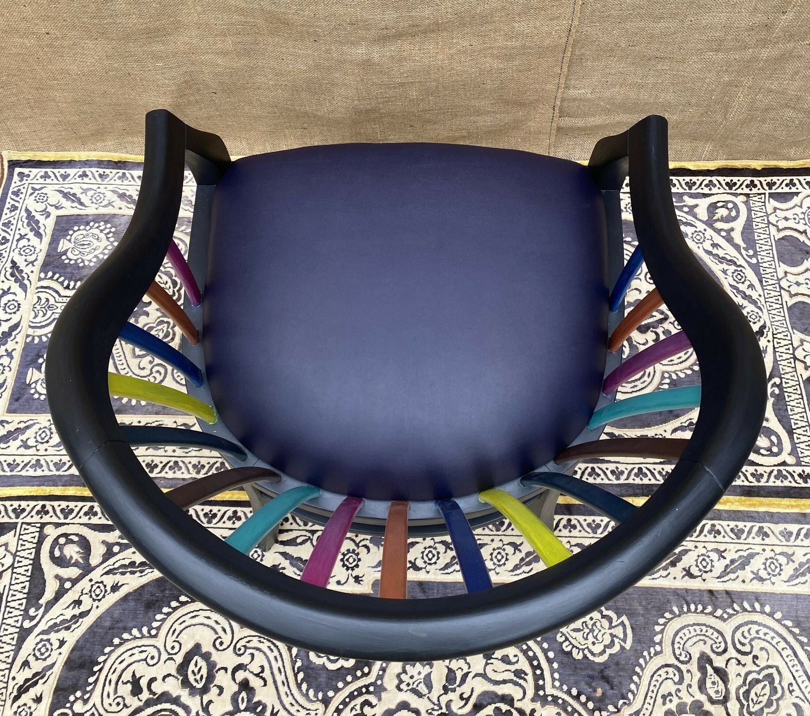 Hand Pianted Aubergine Upholstered Maximalist Carnival Chair photo for sale