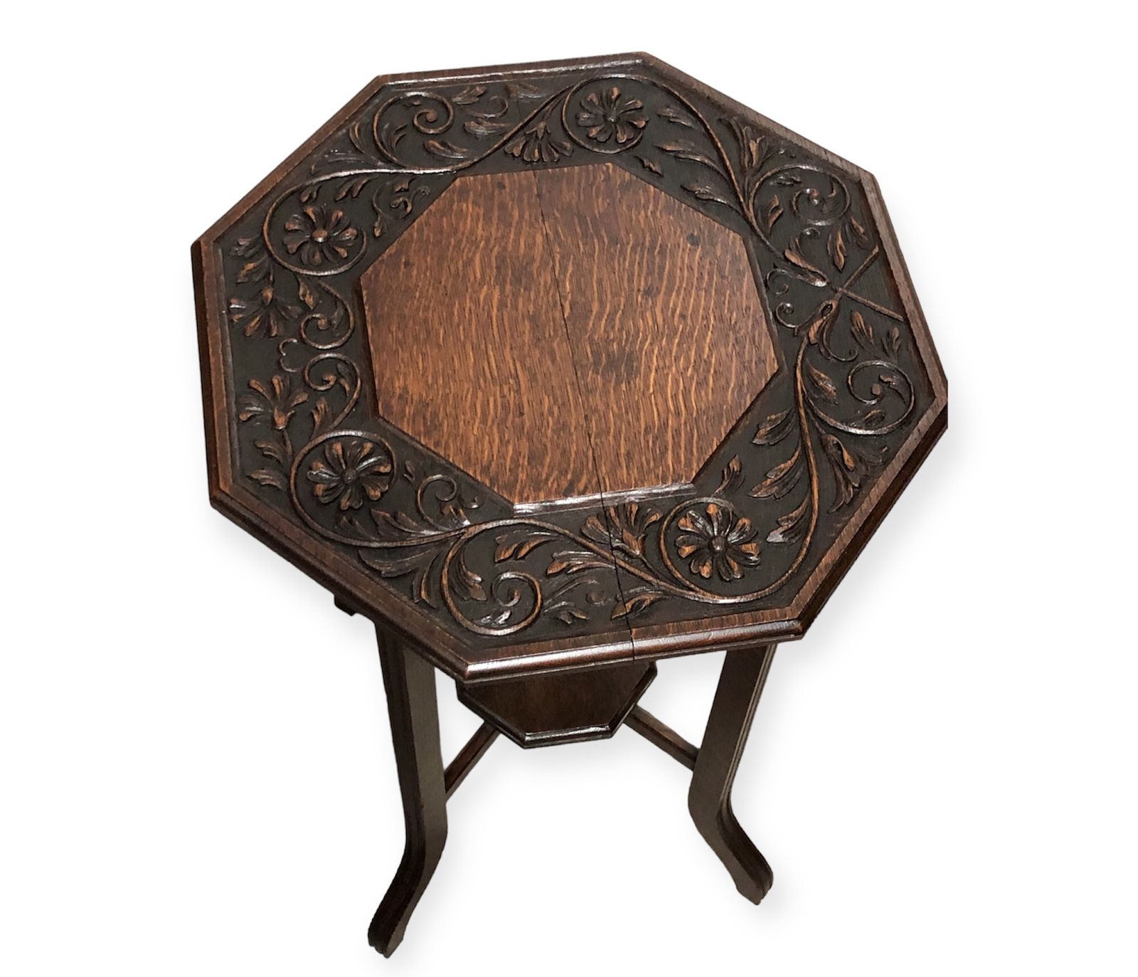 Handsome Carved Oak Art Nouveau Occasional Table / Large Plant Stand photo furniture