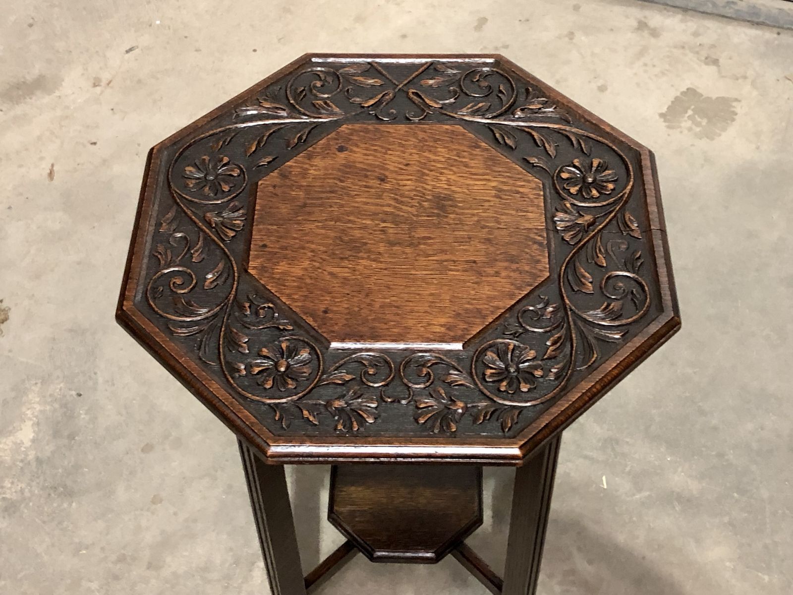 Handsome Carved Oak Art Nouveau Occasional Table / Large Plant Stand photo buy