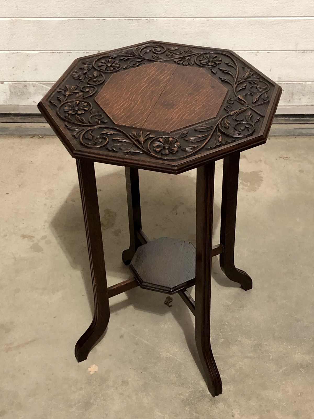 photo furniture Handsome Carved Oak Art Nouveau Occasional Table / Large Plant Stand