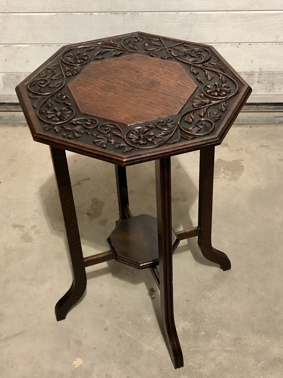 photo for sale Handsome Carved Oak Art Nouveau Occasional Table / Large Plant Stand