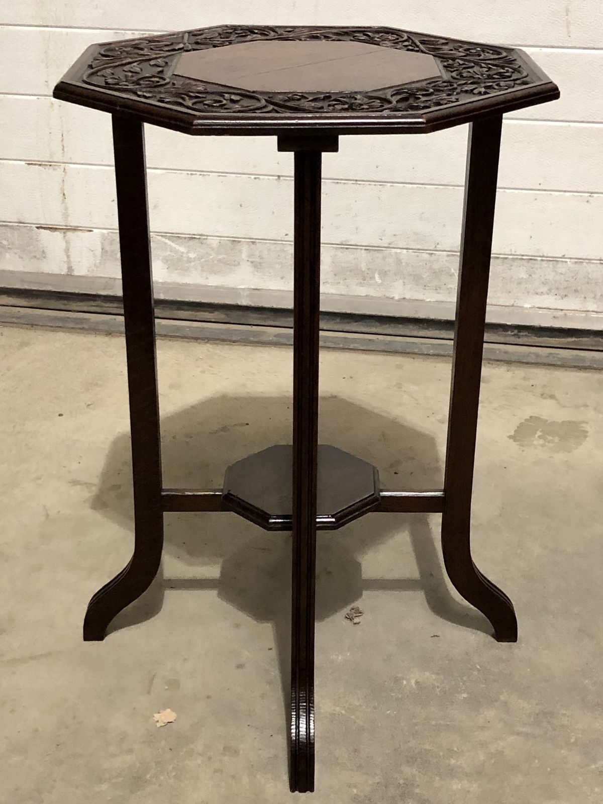 Furniture Handsome Carved Oak Art Nouveau Occasional Table / Large Plant Stand photo