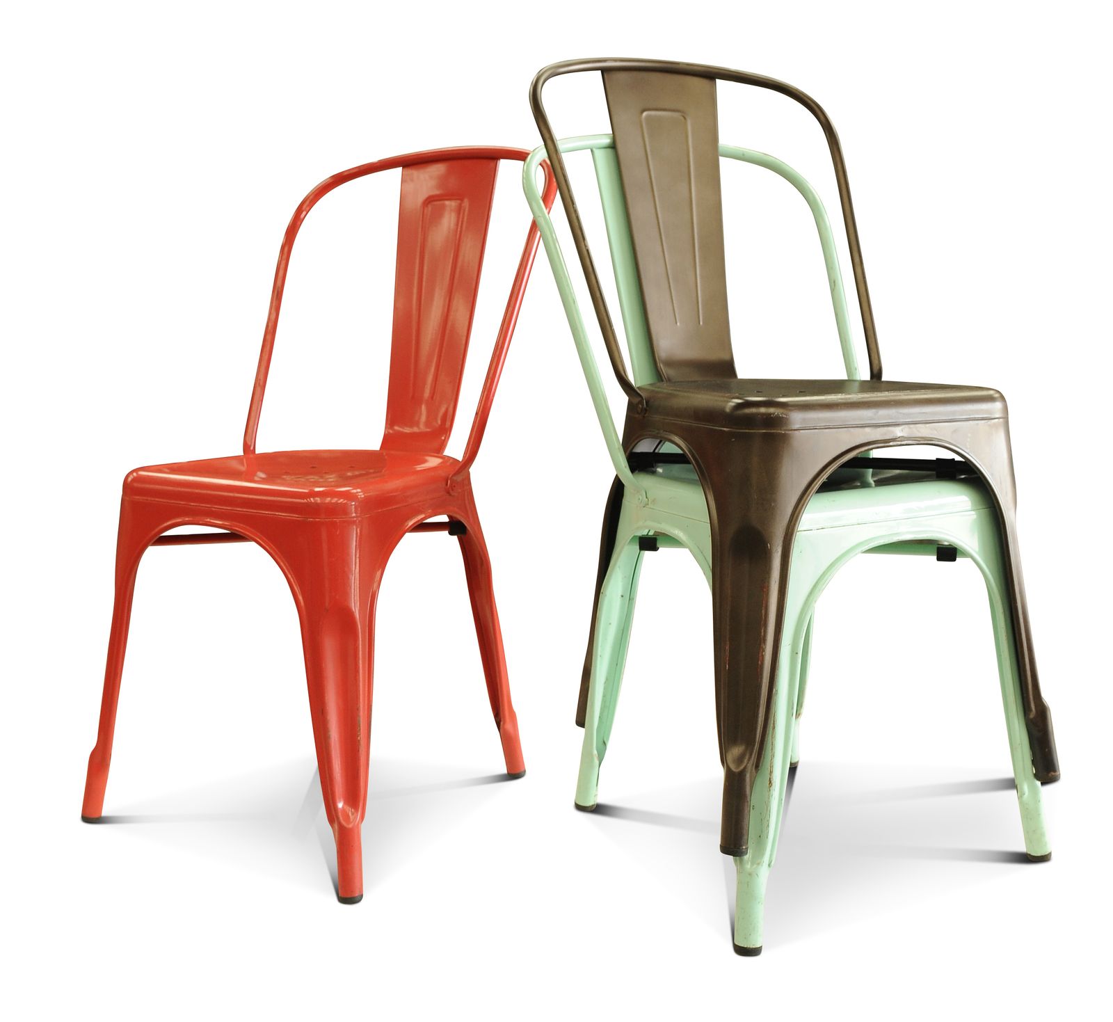 Set Of Three Tolix Design   Painted Metal Stacking Chair   Ideal For Gardens, Restaurants, Cafes, Bars Ol