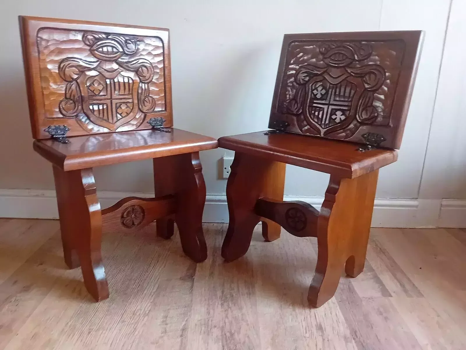 Super Pair Of Mid Century French/Spanish Carved Oak Metamorphic Seats/Tables