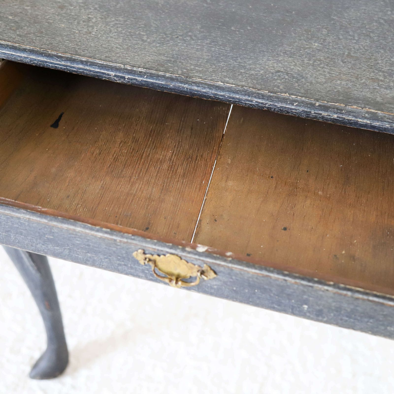 photo vintage English Lowboy With Drawers   Later Painted Mottled Black