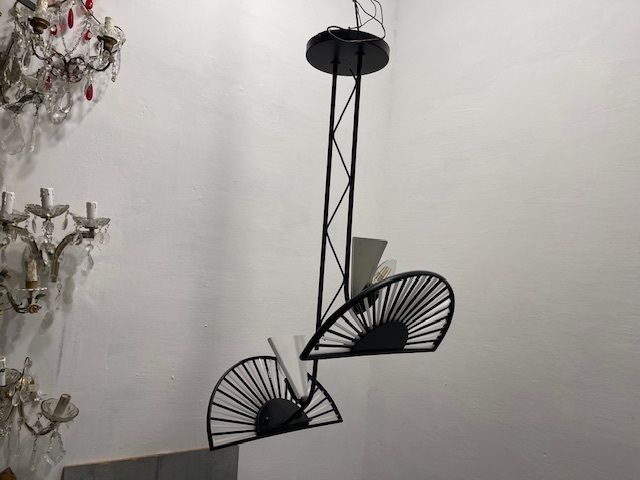 Architectural Black And White Murano Glass Rod  Light Pendant 1980’s photo 850.0