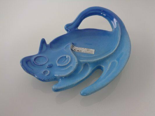 Blue Car Firenze Ceramic Cat Ashtray, Italy, 1960s photo Home Decor