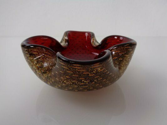 Red & Golg Murano Glass Ashtray By Barovier & Toso, Italy, 1960s