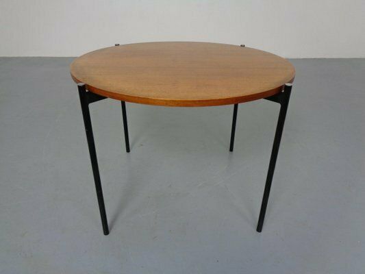 Round Teak And Steel Coffee Table From Thonet, 1950s