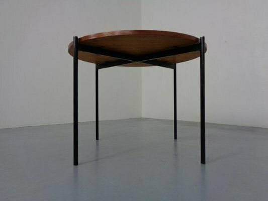 Round Teak And Steel Coffee Table From Thonet, 1950s photo vintage