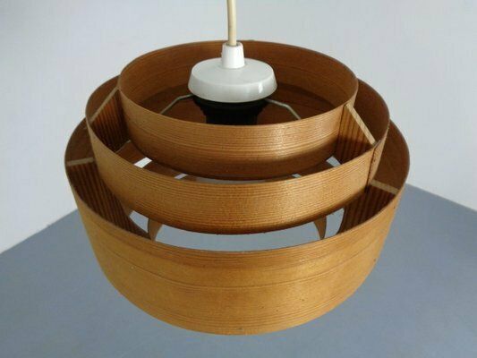 Swedish Wooden Lamella Ceiling Lamps By Hans Agne Jakobsson For Ab Markaryd, 1960s, Set Of 2 photo Lighting