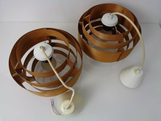 photo vintage Swedish Wooden Lamella Ceiling Lamps By Hans Agne Jakobsson For Ab Markaryd, 1960s, Set Of 2