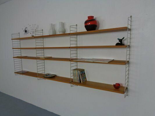 photo furniture Large Swedish Wall Unit In Ash And Metal By Kajsa & Nils Nisse Strinning For String, 1950s