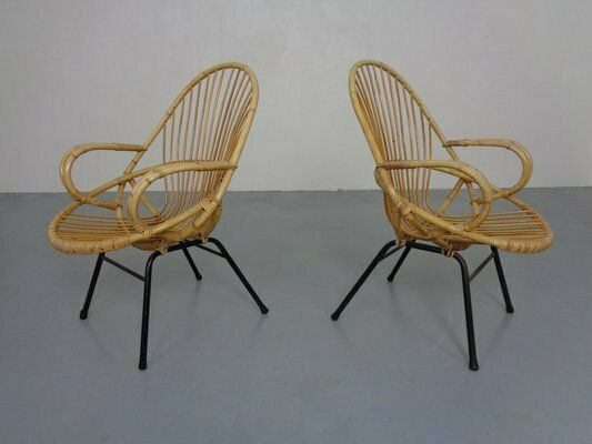 Dutch Mid Century Bamboo Chairs By Rohé Noordwolde, 1950s, Set Of 2, Set Of 2