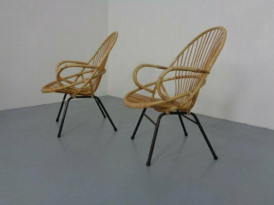 photo for sale Dutch Mid Century Bamboo Chairs By Rohé Noordwolde, 1950s, Set Of 2, Set Of 2