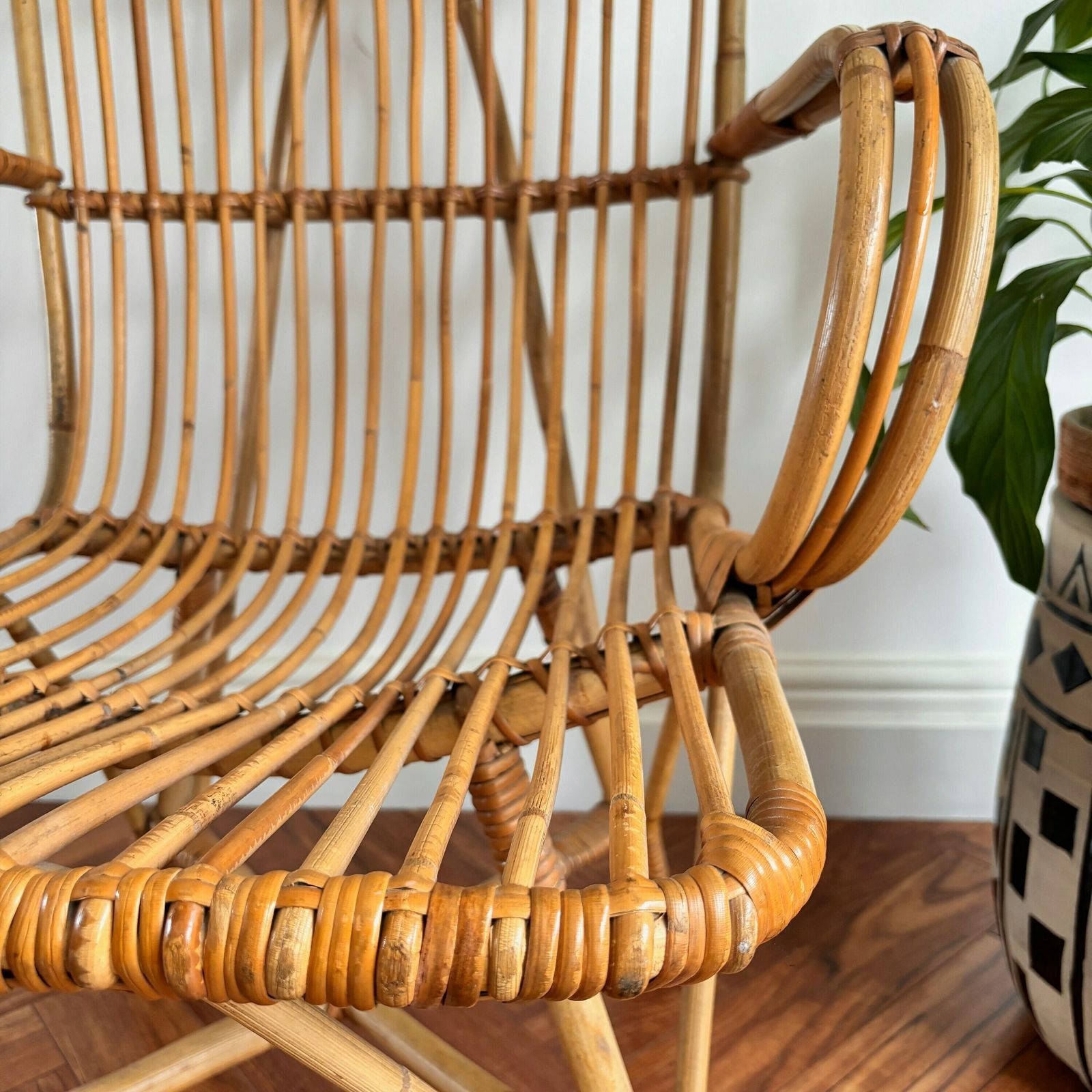 Vintage Bamboo Chair, Cane Armchair. photo Furniture