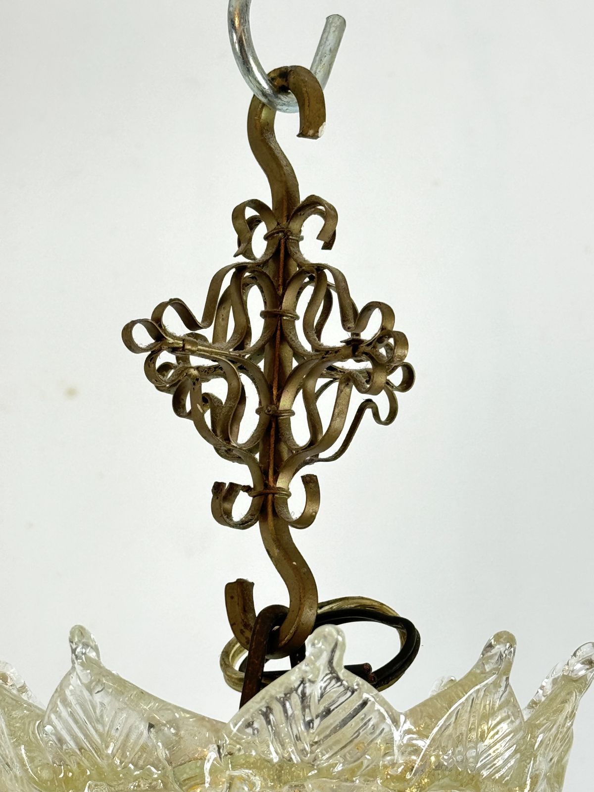Lighting Pair Of Italian Murano Gold Dusted Chandeliers From 50s. photo