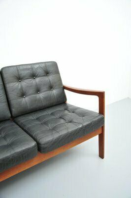 photo furniture Senator Sofa With Black Leather Cushions By Ole Wascher For France And Son