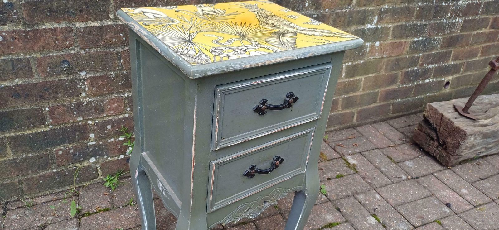 Quirky Painted Shabby Chic Bedside Cupboard With Jungle Wildlife Snake Tiger Monkey Decoupage photo Furniture
