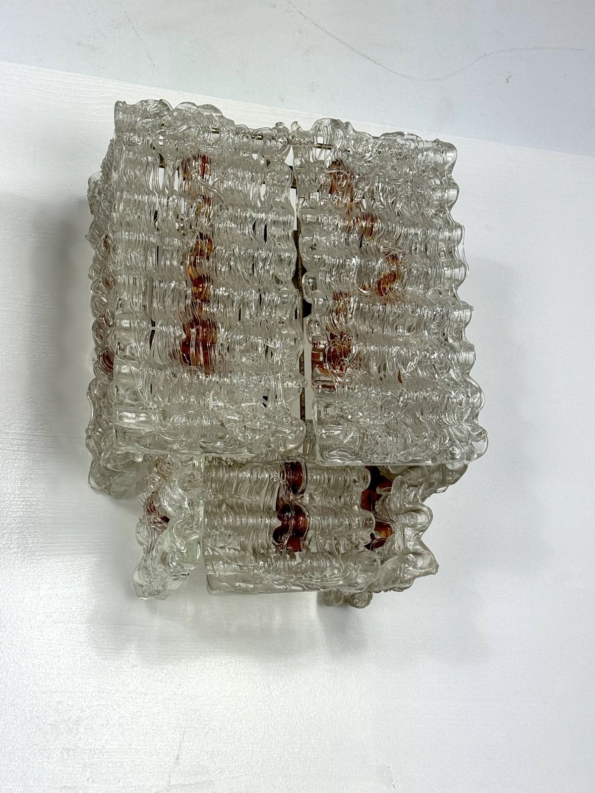 photo for sale Set Of Four Large Wall Lamps In Murano Glass Elements By Poliarte. Italy 1970s