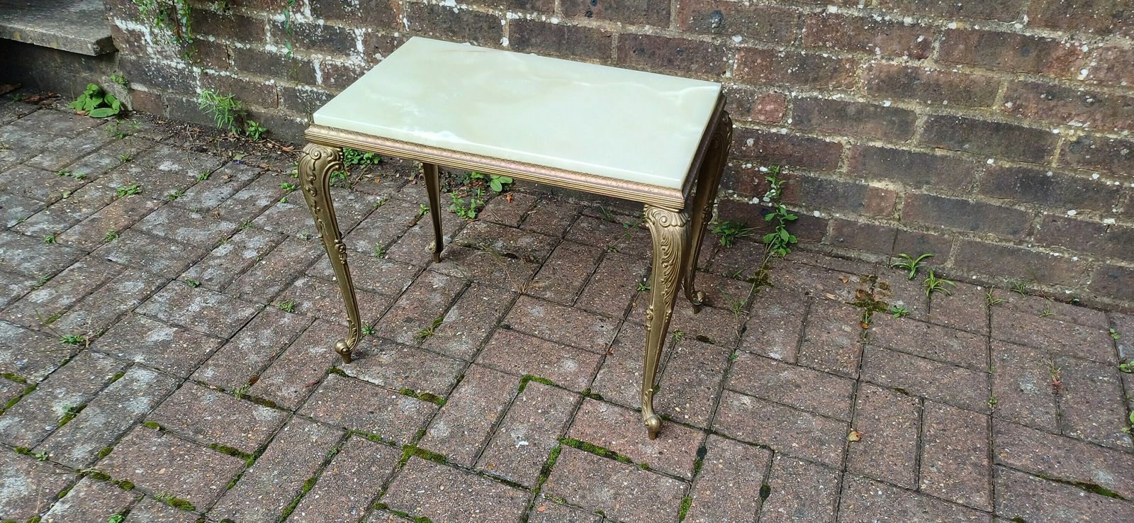 Vintage Retro Gold Metal Coffee Table With Onyx Top photo furniture