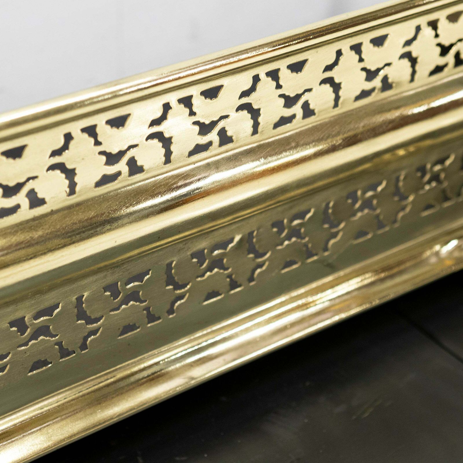 Antique Brass Fireplace Fender With Lion's Paw Feet photo for sale