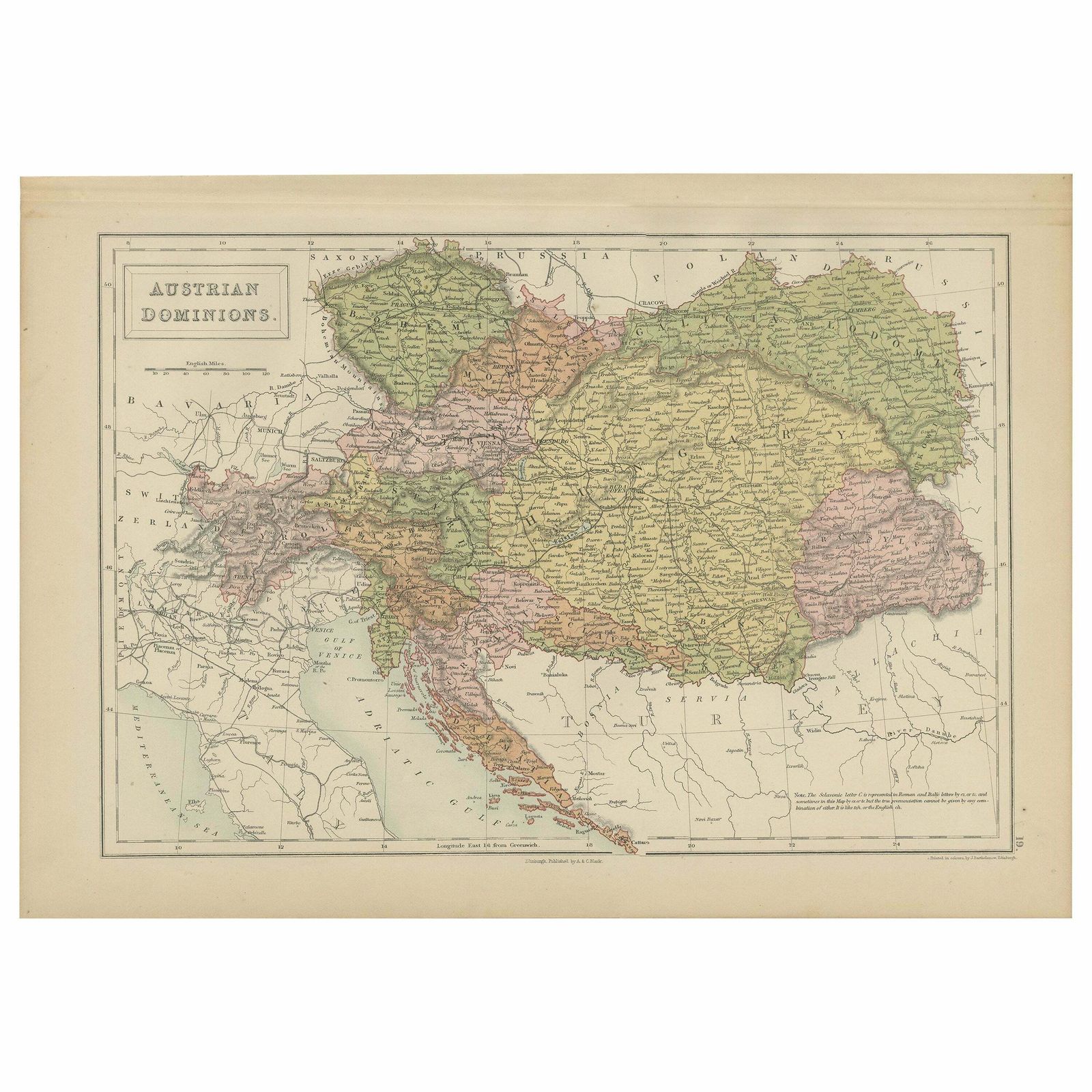 Antique Map Of Austrian Dominions By A & C. Black, 1870