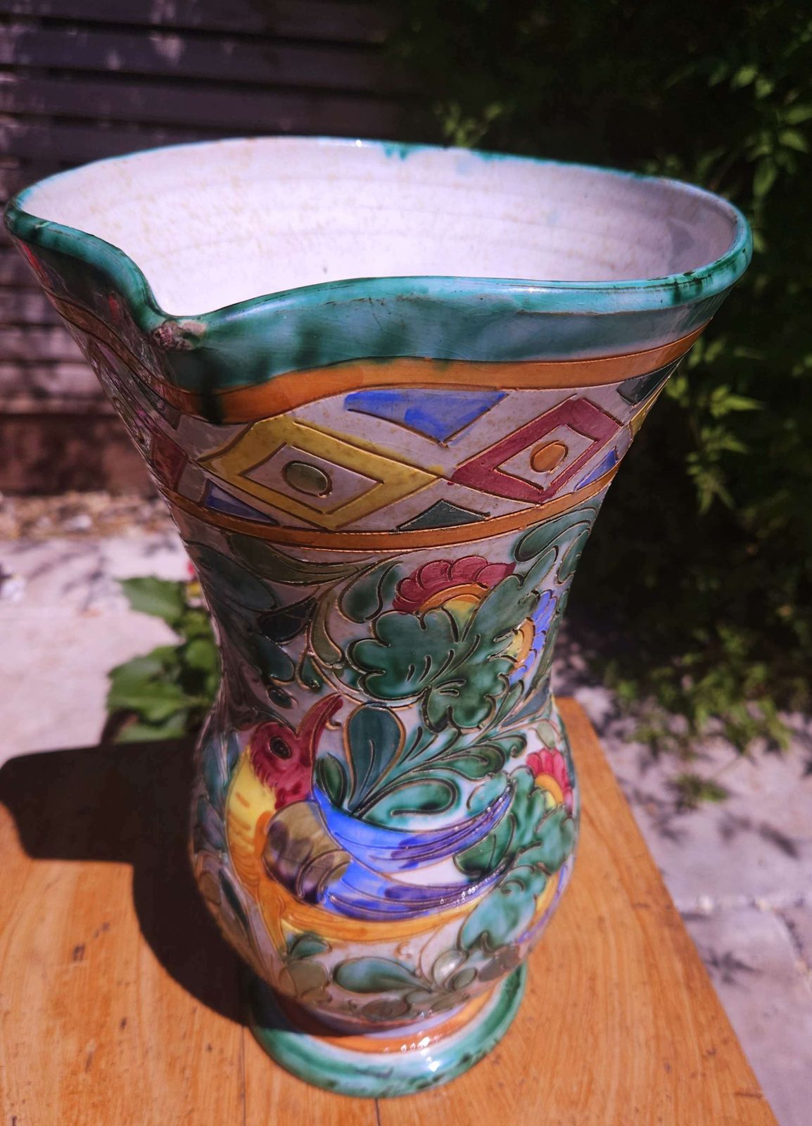 Large And Amazing Technicolour Italian Majolica Vase Jug, In Beswick Ware Style photo vinterior