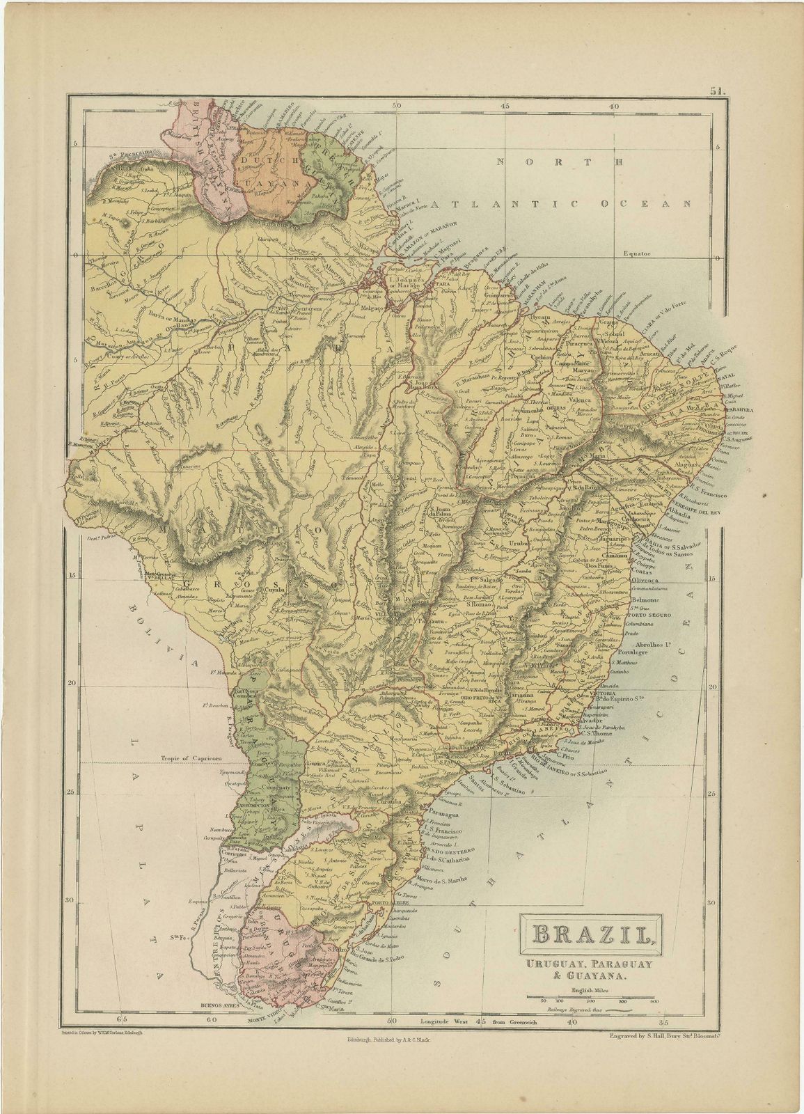 Antique Map Of Brazil, Uruguay, Paraguay And Guyana By A & C. Black, 1870 photo furniture
