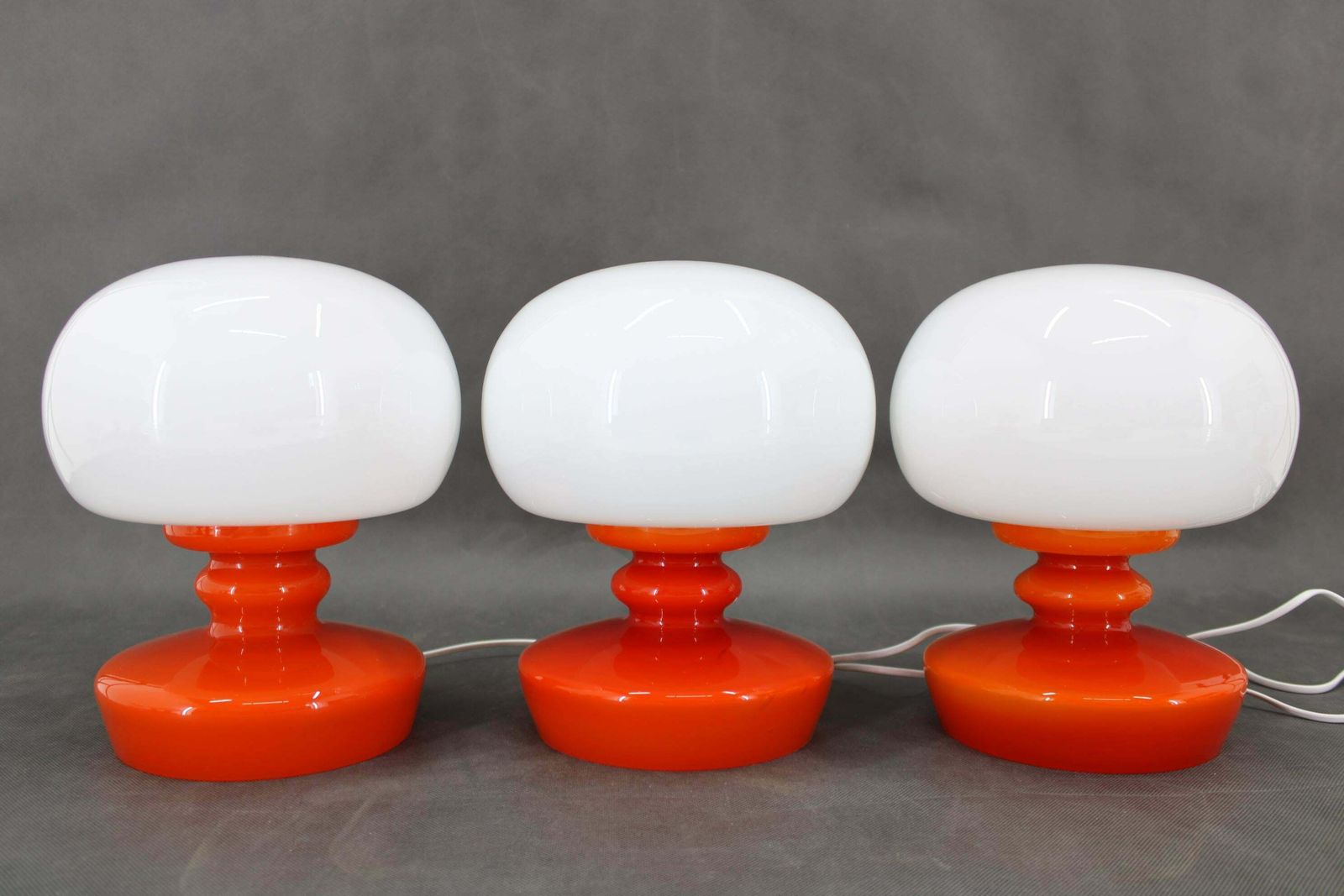 1970s Set Of Three Stepan Tabery Opaline Glass Table Lamps, Czechoslovakia photo furniture