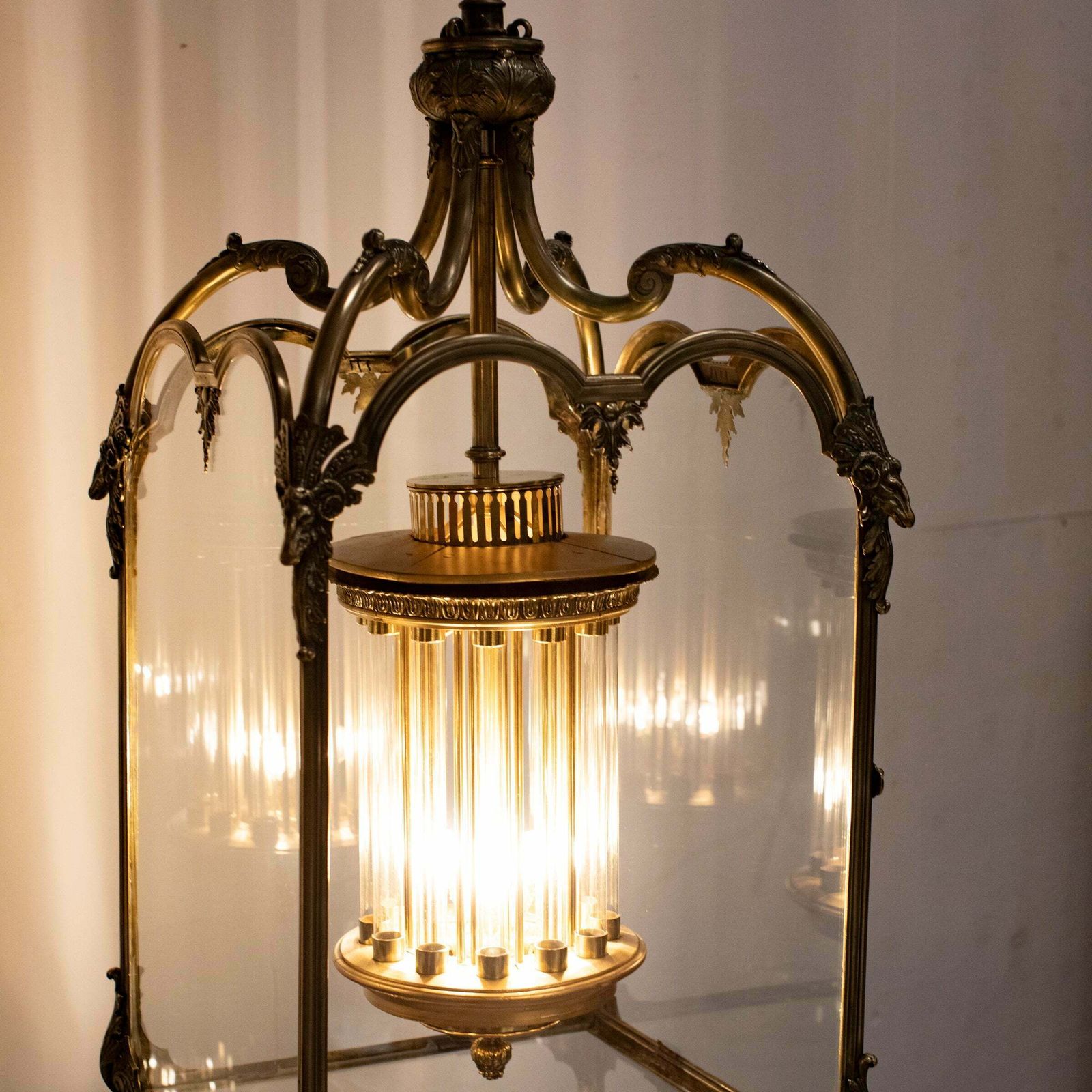 photo buy Large English 18th Century Adams Style Polished Brass Hanging Lantern