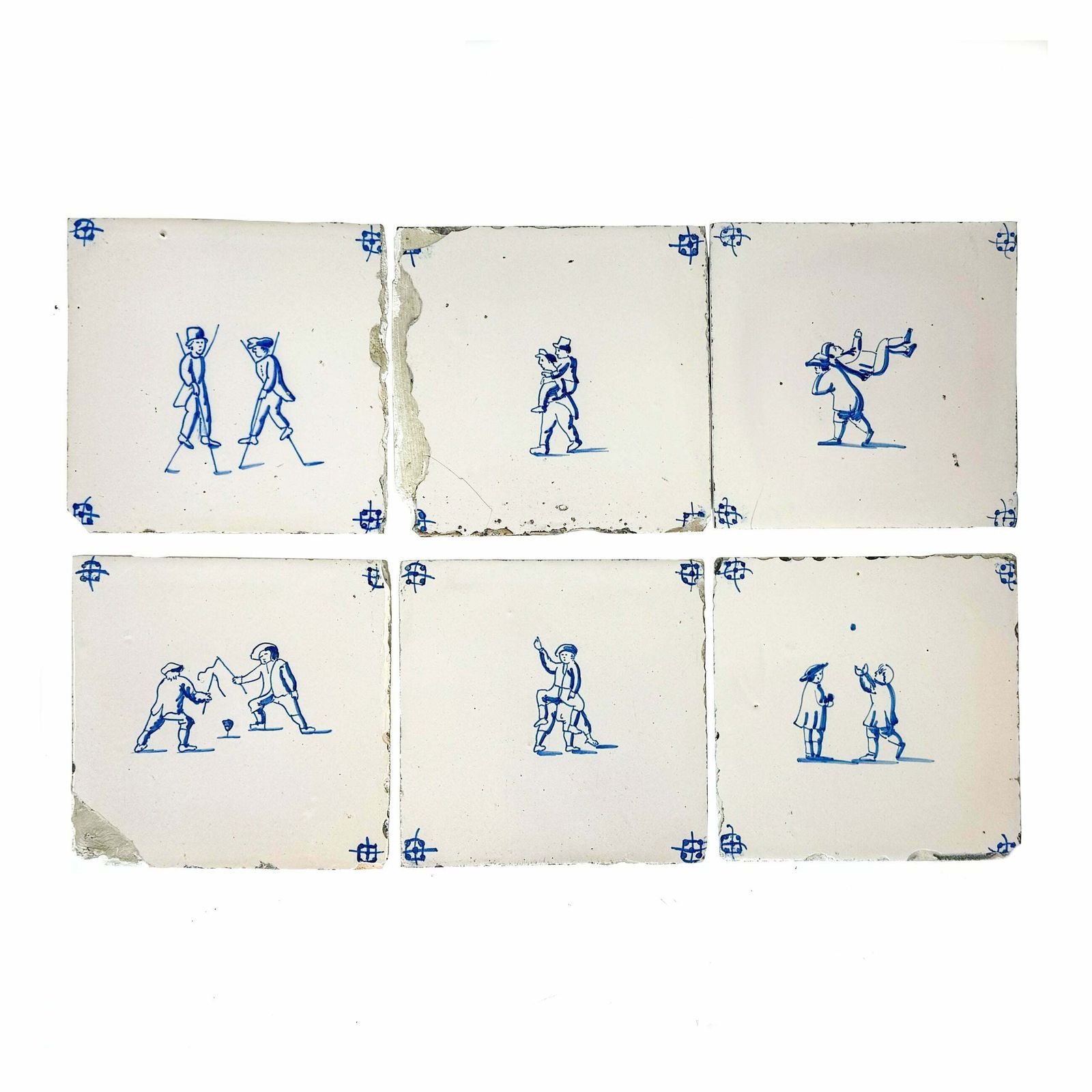 Set Of 6 Antique 18th Century Dutch Delft Tiles
